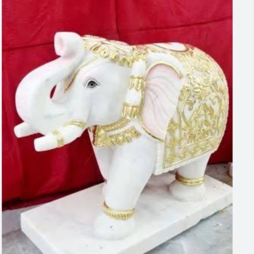 30 Inch White Sandstone Carved Elephant