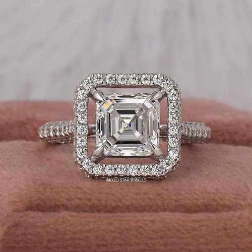 Asscher Brilliant Mossonite Diamond Ring