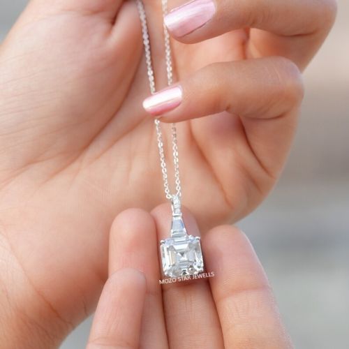 asscher moissanite diamond pendant