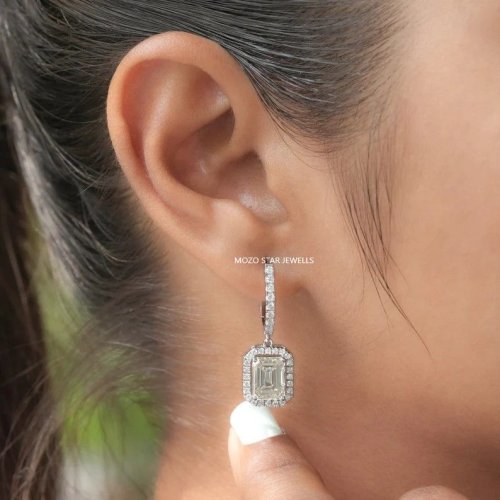 Halo Emerald Moissanite Earrings