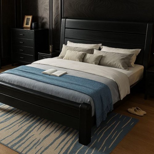 Black Finish King Size Wooden Bed