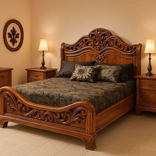 Glossy Wooden Single Size Bed
