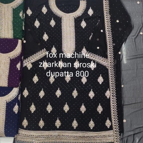 Black Embroidered Ladies Jarkan Siroski Suit With Dupatta