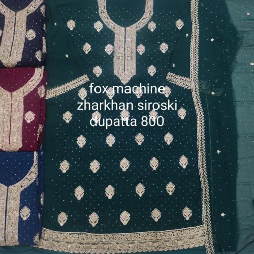 Embroidered Fox Machine Jarkan Siroski Suit With Dupatta