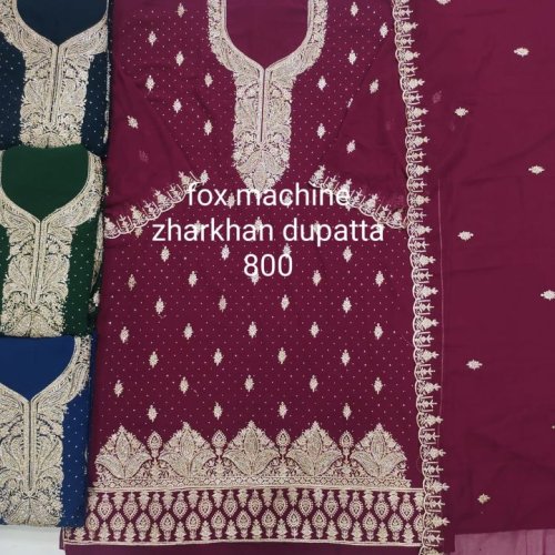 Embroidered Multicolor Fox Machine Jarkan Suits