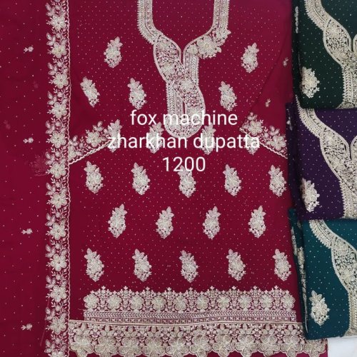 Embroidered Star Georgette Jarkan Suits and Dupatta