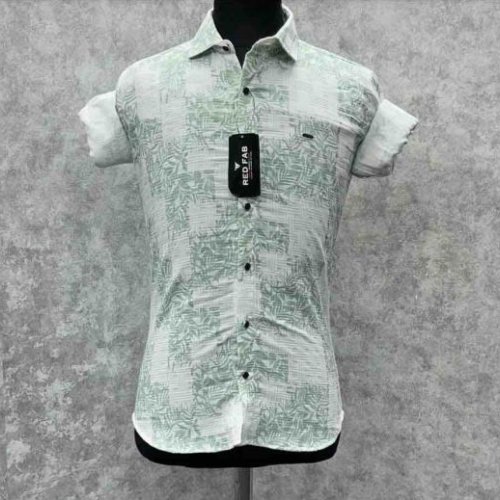 Men\'s Stylish Green and White Leaf Print Shirt