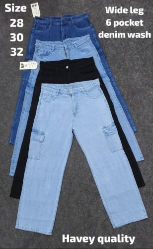 Unisex 6 Pocket Wide Leg Denim Jeans