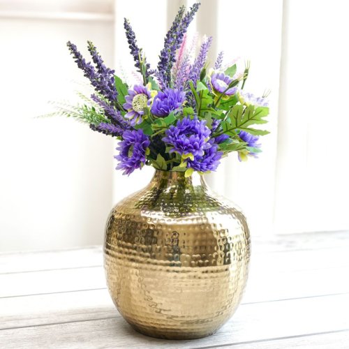 VA10051L Hammered Golden Flower Vase