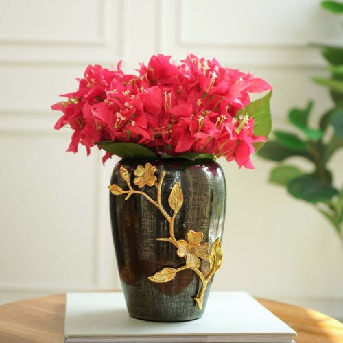 VA10191 Textured Black Flower Vase