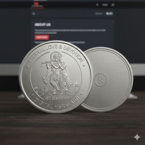 Round Shri Radha Krishna Silver Coin