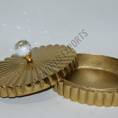 Golden Fluted Jewelry Box with Crystal Knob
