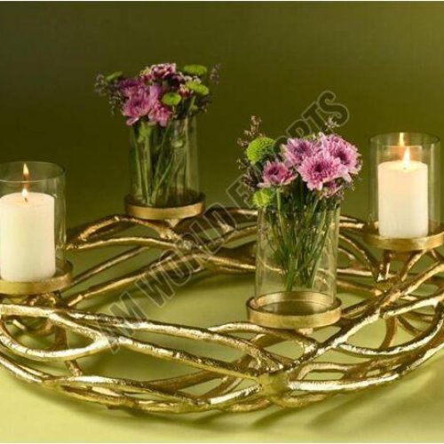 Golden Iron Wreath Centerpiece with Vases