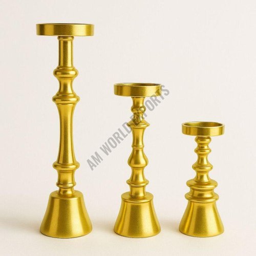 Modern Golden Aluminum Pillar Candle Holders Set OF 3 Pcs