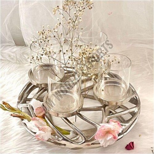 Modern Silver Centerpiece with Glass Vases