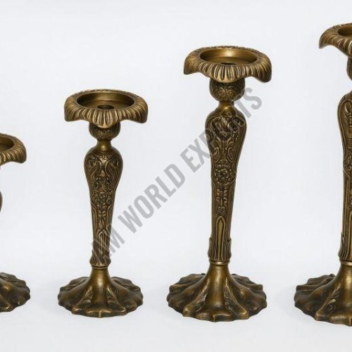 Ornate Antique Golden Candlestick Holders Set OF 4 Pcs