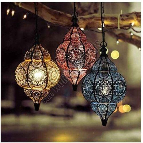 Ornate Filigree Moroccan Hanging Lanterns Set OF 3 Pcs