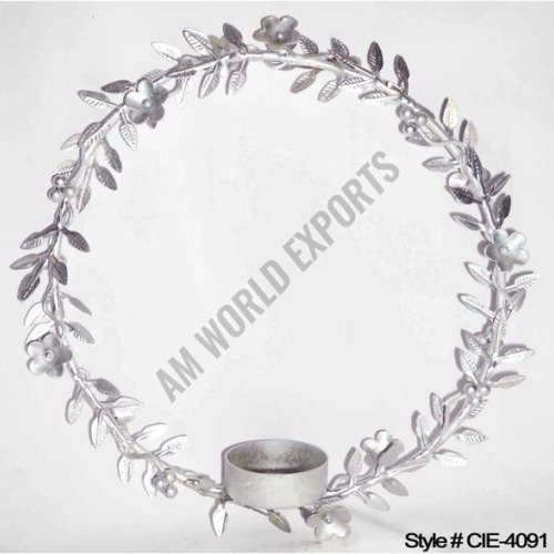 Silver Floral Wreath with Taper Holder