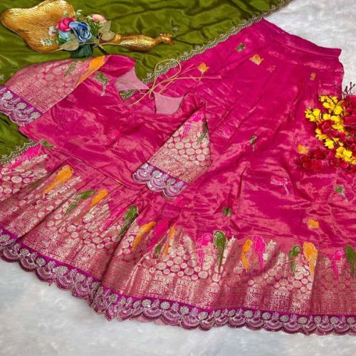 pure tissue silk zari weaving meena work saree