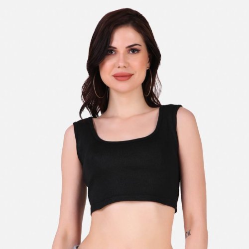 Ladies Cotton Sleeveless Rib Crop Top