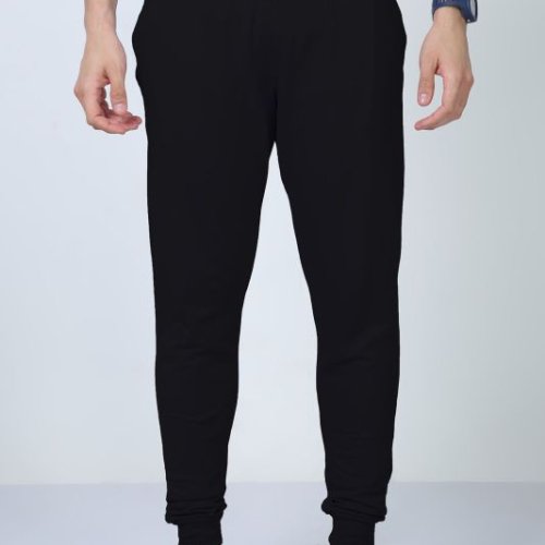 Mens Plain Cotton Black Jogger