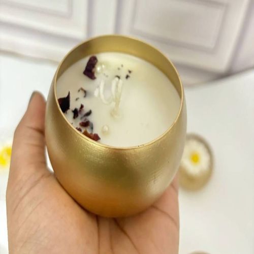 Round Golden Gold Finish Iron Candle Jar