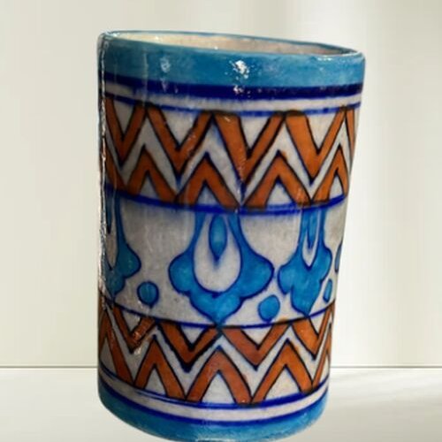 Blue Pottery Glass and Pen Holder