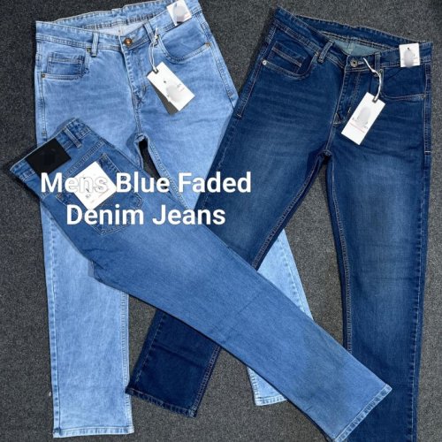 Mens Blue Faded Denim Jeans