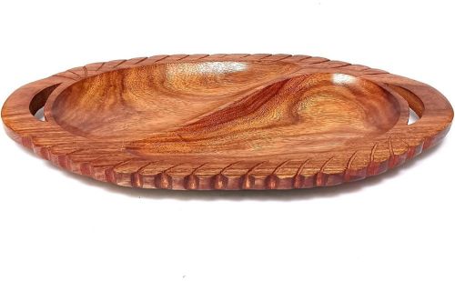 Oval Wooden Carved Handle Serving Tray