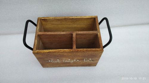 Rectangular 3-Slot Metal Handle Quote Wooden Organizer