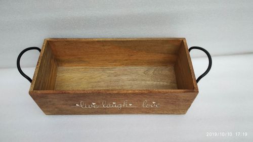 Rectangular Metal Handle Quote Wooden Tray