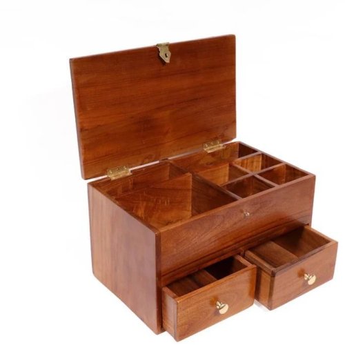 Rectangular Multi Compartment Wooden Box with Velvet & Drawers