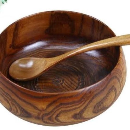 Round Deep Wooden Bowl with Matching Spoon
