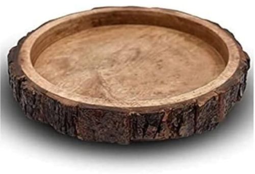Rustic Bark Display Round Wooden Tray