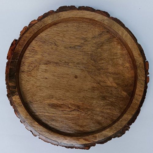 Rustic Bark Organizer Round Recessed Wooden Tray