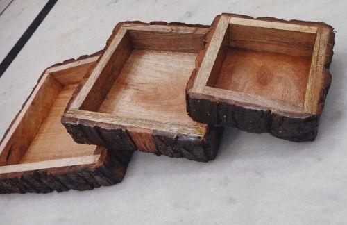 Square Bark EDGE Crate Rustic Wooden Box Set