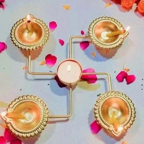 Metal Swastik Frame with Five Diya