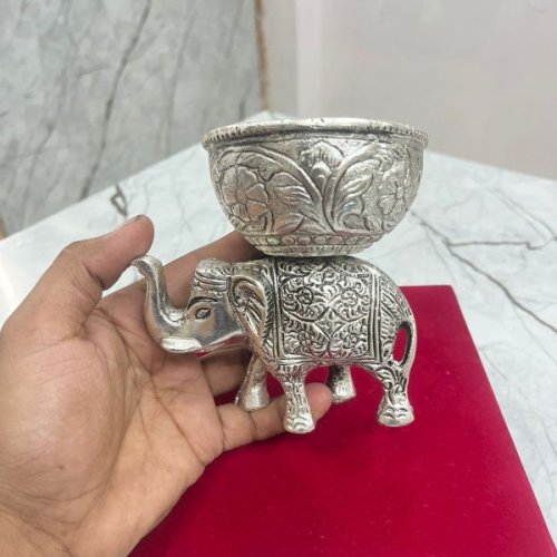 Silver Elephant Bowl Figurine with Velvet Gift Box