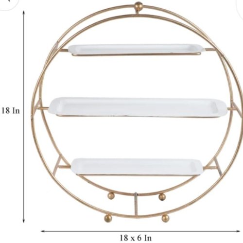 Golden Round Wall Shelf with White Tiered Display