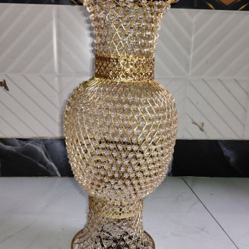 Golden Lattice Floor Vase with Flared Top Design