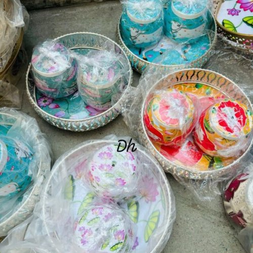 Melamine Pichwai Tray &AMP; Bowl Serveware Set with Floral Print