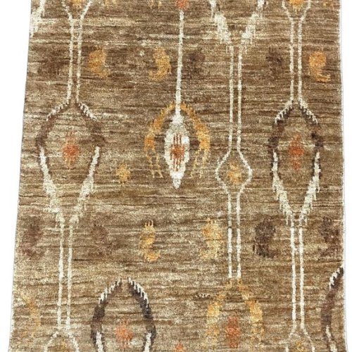 Abstract Brown & Cream Ikat Plush Shag Area Rug