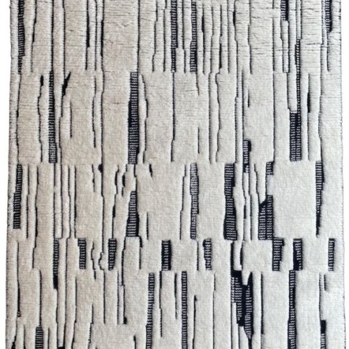 Abstract Textured Black and White Handwoven Wool Area Rug