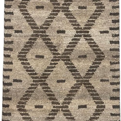 Geometric Patterned Gray and White Hand Tufted Wool Rug