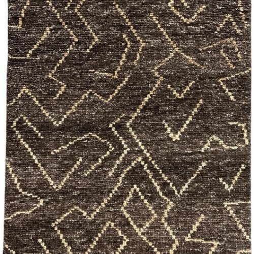 Hand Knotted Moroccan Tribal Brown & Ivory Shag Area Rug
