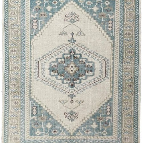 Hand Knotted Traditional Blue & Ivory Tribal Medallion Area Rug