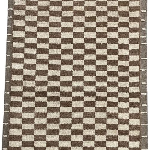 Hand Woven Checkerboard Brown & Beige Area Rug