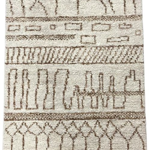 Modern Abstract Off-White and Brown Geometric Hand Tufted Wool Rug