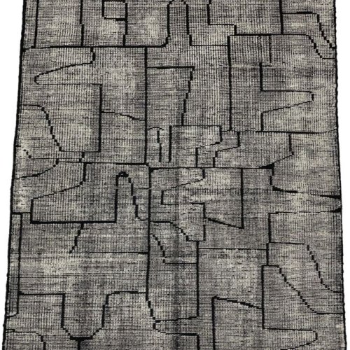 Modern Grey & Black Abstract Geometric Plush Area Rug