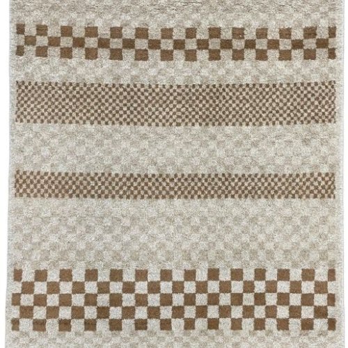 Modern Plush Checkerboard Striped Area Rug in Beige & Brown